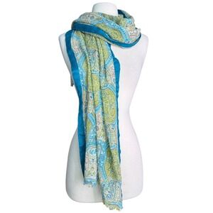 Ann Taylor Loft Wool Blend Green and Blue Paisley Medalion Rectangle scarf
